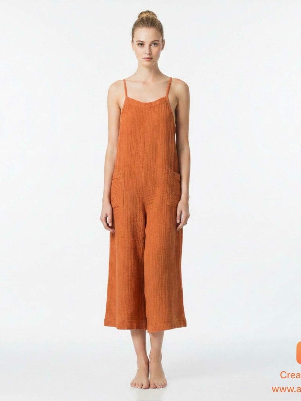 Rip Curl Women's Spaghetti-Strap Rust Orange Straight-Leg Jumpsuit